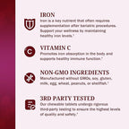 BioSchwartz Bariatric Vitamin C with Iron 45mg Chewable Tablets - 30 Servings, 60 Tablets - Sugar-Free, Fast-Dissolving Bariatric Iron Supplement for Women - Gentle on Stomach, Black Cherry Flavored
