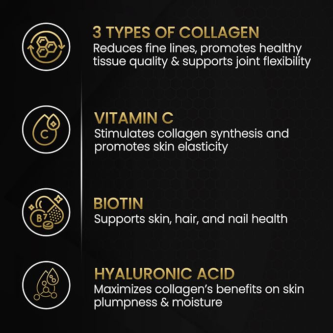 Multi Collagen + Fermented Turmeric – Hydrolyzed Collagen Types I, II & III with Biotin, Hyaluronic Acid & Vitamin C – Skin, Hair, Nail & Joint Support – 90 Capsules