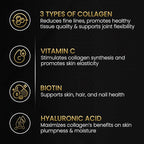 Multi Collagen + Fermented Turmeric – Hydrolyzed Collagen Types I, II & III with Biotin, Hyaluronic Acid & Vitamin C – Skin, Hair, Nail & Joint Support – 90 Capsules