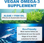 Vegan Omega 3 Gummies - Algal Oil Omega 3 Supplement with DHA, EPA & 10 Essential Vitamins, Fish Oil Alternative - Support Brain, Eye & Immunity for Adults, Orange Flavor, 120 Count