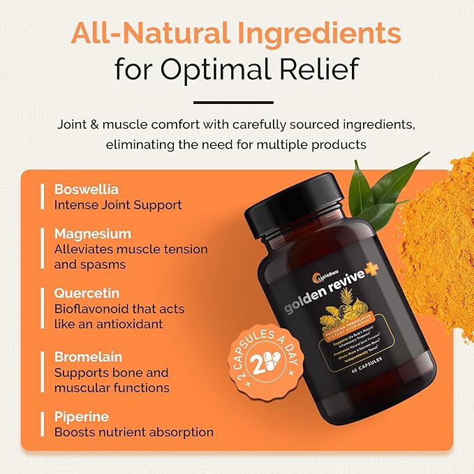 UpWellness Golden Revive + Joint Support Supplement Featuring Turmeric with Black Pepper, Quercetin, and Magnesium- Turmeric Boswellia Supplement - 6 Active Ingredients - 60 Capsules, 5 Pack