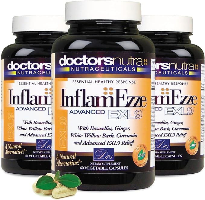 InflamEzze - Turmeric, Curcumin, Ginger Supplement - Gluten-Free, 60 Capsules