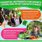 Kids Super Greens Gummies, w/Multivitamins, 20+ Veggie Fruit, Prebiotics, Calcium, Omega-3 (DHA/EPA), Kids Vitamins Greens Superfood Gummies for Picky Eaters Growth, Energy, Immune, Digestion, 2 Pack