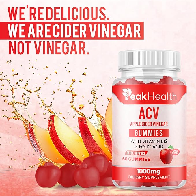 Apple Cider Vinegar Gummies with Vitamins - Delicious Apple Flavor for Women's Health, Metabolism Support & Digestive Wellness, 1000mg ACV with B12, B6, Folic Acid, 120 Vegan Gummies