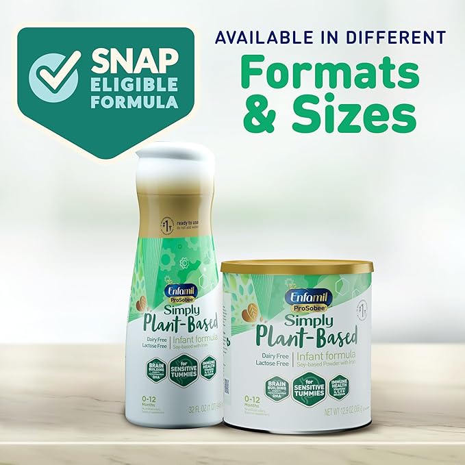 Enfamil Prosobee Plant based Baby Formula, for Sensitive Tummies, Soy-based Plant Sourced Protein, Vitamins for Immune Support, Lactose-free, Milk free, Gluten free, 32 Fl Oz Bottle (4 count)