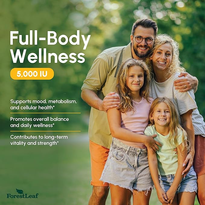 ForestLeaf Vitamin D3 5000 IU | VIT D - VIT D3 Vitamin D Supplements for Women and Men | Bone Health, Teeth and Immune Support | Easy to Swallow Pills | One Capsule Daily, 6-Month Supply, 180 Count