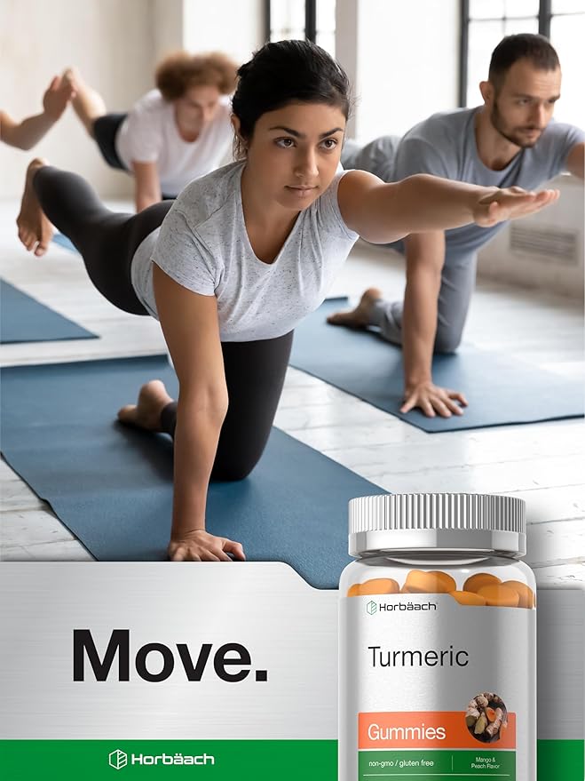 Horbäach Turmeric Gummies | 70 Count | Mango & Peach Flavor | Turmeric Curcumin with Ginger | Vegan Non-GMO & Gluten Free Supplement