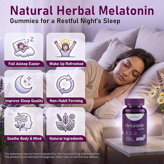 Sleep Aid | 5mg Melatonin Gummies with Ashwagandha, Valerian Root & L-Theanine | Natural Sleep Support for Adults | Stress Relief & Relaxation | Non Habit Forming 60 Count