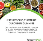 NaturesPlus Gummies Turmeric Curcumin - 60 Gummies, Peach - Supports Joint, Digestive & Cardiovascular Health - Vegan, Gluten Free, Non-GMO - 30 Servings