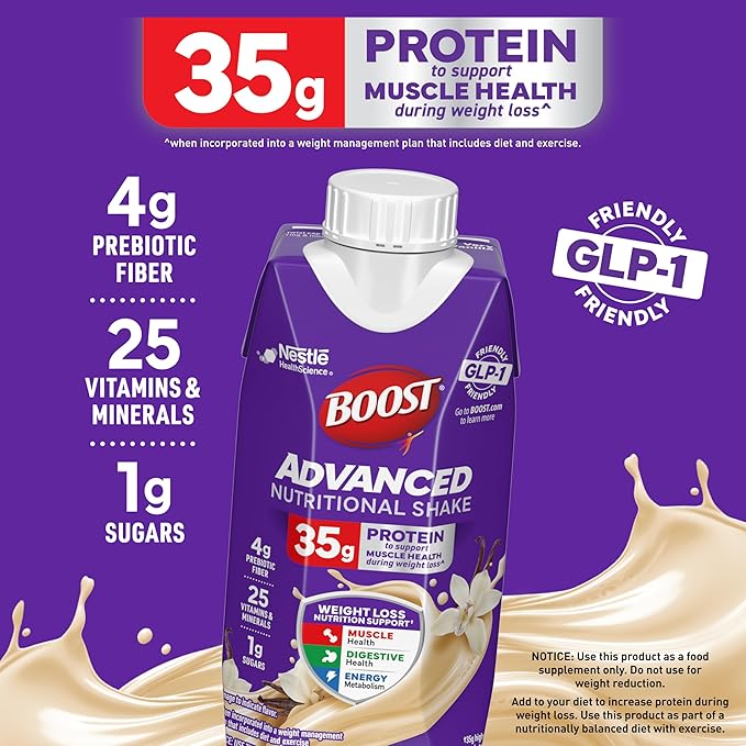 BOOST Advanced Nutritional Protein Shake, Weight Loss Nutrition Support*, 35g High Protein GLP-1 Friendly Shake, Ready to Drink - Very Vanilla, 12-11 FL OZ (325 mL) Cartons