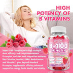 2 Pack Vitamin B Complex Gummies, All B Vitamins + Methyl B12, B1, B2, B3, B5, B6, Biotin, Methylfolate, Vitamin C, Choline, Inositol, PABA for Energy & Immune Support, Raspberry, 120 Count