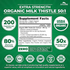 Zazzee USDA Organic Milk Thistle 50:1 Extract, 80% Silymarin Flavonoids, 200 Vegan Capsules, 6+ Month Supply, Silybum Marianum, Liver Support & Detox Support, Organic All-Natural, Non-GMO, Made in USA