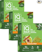 IQBAR Clean Plant Protein Bars - Matcha Chai - 36 Count - Keto, Vegan, High Fiber, Gluten and Dairy Free, Low Sugar Snack - Brain and Body Nutrients for Focus, Energy, Meal Replacement