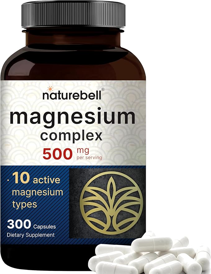 Magnesium Complex 500mg, 300 Capsules | 10-in-1 Magnesium Glycinate, Citrate, Malate & More | Chelated Form for Easy Absorption | Non-GMO