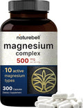 Magnesium Complex 500mg, 300 Capsules | 10-in-1 Magnesium Glycinate, Citrate, Malate & More | Chelated Form for Easy Absorption | Non-GMO