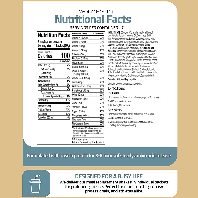 WonderSlim Meal Replacement Shake, Vanilla Cream, 15g Protein, 24 Vitamins & Minerals, Gluten Free (7ct)