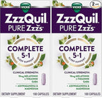 ZzzQuil Pure Zzzs Complete Sleep,Melatonin 10mg,L-Theanine,GABA,with Ashwagandha,and Magnesium,Melatonin Sleep Aid,100 Count (Pack of 2)