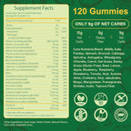Greens Daily Gummies, Superfood Fruits and Veggies Blend with Spirulina, Chlorella, Prebiotics & Fiber, Adaptogens Multivitamin Supplement for Digestive Health, Non-GMO, 120 Count