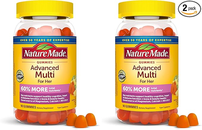Nature Made Advanced Womens Gummy Multivitamins with Magnesium Citrate, Calcium, B Vitamins, Multivitamin Gummies for Women, 90 Multi Vitamin Gummies, 30 Day Supply,(Pack of 2)