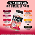 Vitamin C 750mg (per Serving) - Airborne Assorted Fruit Flavored Gummies (63 Count in a Bottle), Gluten-Free Immune Support Supplement with Vitamins A C E, Selenium, Echinacea & Ginger