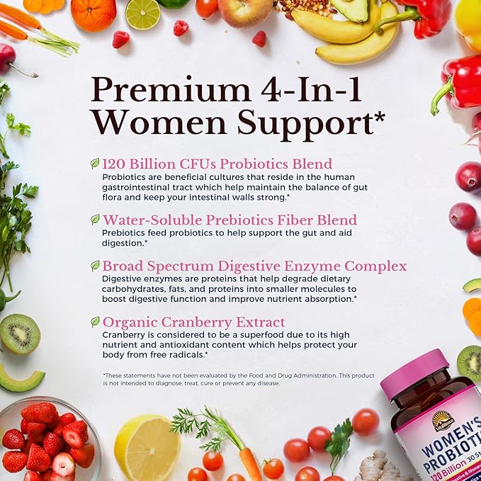 Vitalitown Probiotics for Women 120 Billion CFUs, 30 Strains, with Prebiotics & Digestive Enzymes & Cranberry, Gut & Vaginal Health, Vegan 30 (Pack of 1) Delayed Release Caps