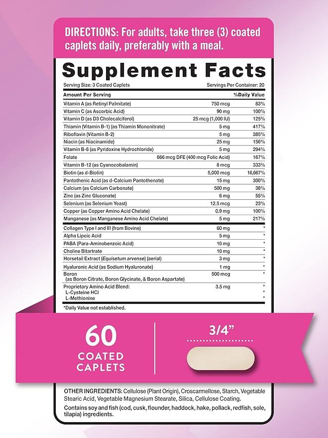Nature's Truth Hair Skin and Nails | 60 Caplets | Plus 5,000 mcg Biotin | Non-GMO & Gluten Free Supplement