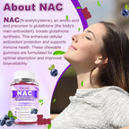 2 Pack NAC Gummies, N Acetyl Cysteine Supplement for Adults and Kids, NAC Chewable Support Liver Health, Antioxidants & Immune System, Sugar-Free, Blueberry Flavor, 120 Count
