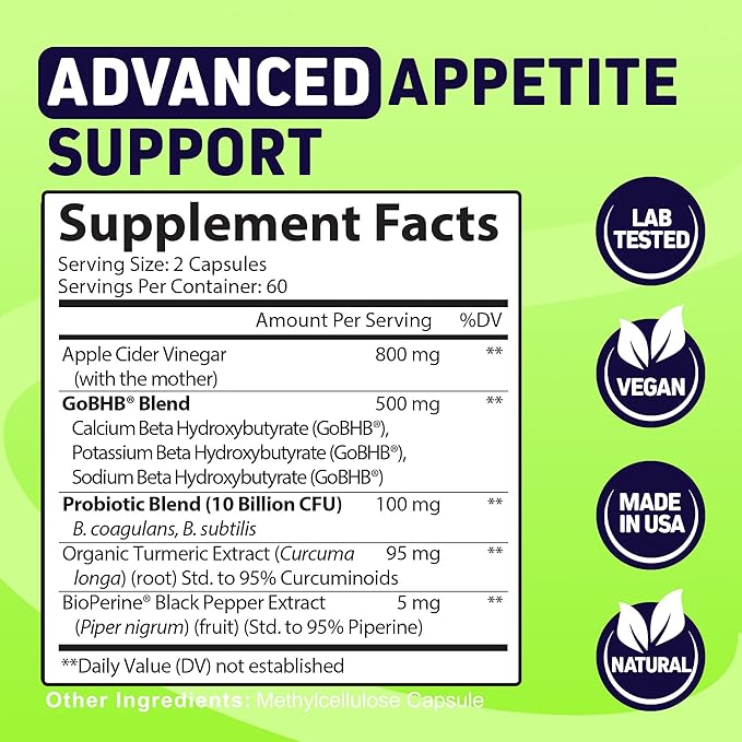 Herbtonics GLP‑1 Tonic – Natural GLP‑1 Support with Apple Cider Vinegar, BHB Salts, Probiotics & Turmeric – Supports Appetite, Weight, Metabolic Balance, Gut Health & Energy – 60 Vegan Capsules