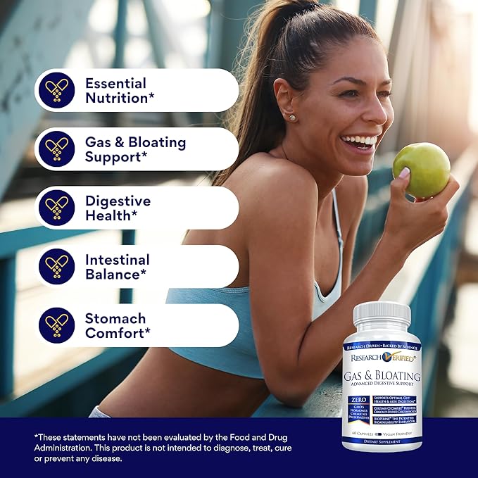 Research Verified Gas and Bloating - Relax Intestinal Muscles, Eliminate Gas Buildup - Artichoke Powder, Ginger, Peppermint Leaf Powder - 60 Capsules - Vegan…