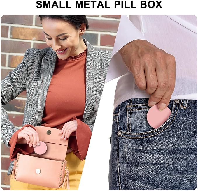 Portable Pill Box Pill Case Daily - Waterproof Single Metal Pill Container for Pocket Purse, Aluminium Alloy Round Daily Medicine Organizer to Hold Vitamins, Fish Oil, Medicine Medium Size