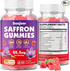 Saffron Gummies for Adult Kids - with Saffron 88.5mg, Vitamins D3 & B6, Magnesium, Zinc, Ashwagandha, L - Theanine, St. John's Wort - Supports Mood & Focus, Vegan, Raspberry Flavor, 60 Gummies