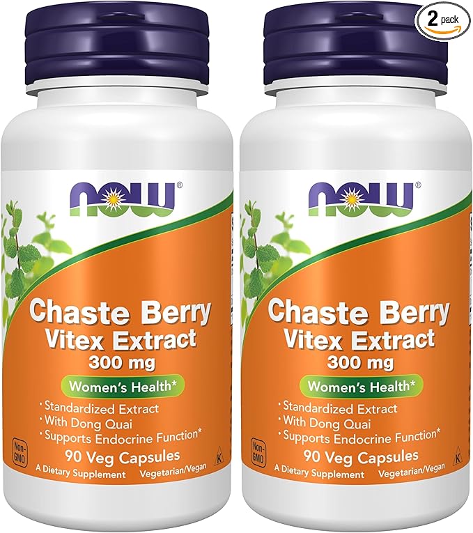 Now Supplements, Chaste Berry Vitex Extract 300 mg with Dong Quai, Women's Health*, 90 Veg Capsules (Pack of 2)
