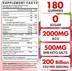 Apple Cider Vinegar Gummies, Advanced ACV Gummy with Probiotics, BHB, B12 and Keto Support - Keto Acv Gummies for Detox, Metabolism, Digestion, Gut & Immune Health - Sugar Free, Vegan, 180 Counts