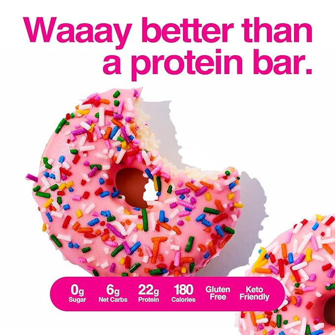 Legendary Foods Protein Donuts - 22g Protein, Pink Sprinkle, Zero Sugar Snack, Gluten Conscious, Low Carb, Keto Suitable, Diabetic and GLP-1 Diets - 8 Pack with Two Donuts per pack