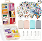 4 Pack 14 Grids Travel Pill Organizer Box with 830-Pcs(2 Set) Medicine Name Labels - Pocket Daily Pharmacy Case Container Kit - Travel Medication Holder Dispenser for Fish Oil Vitamin Supplement