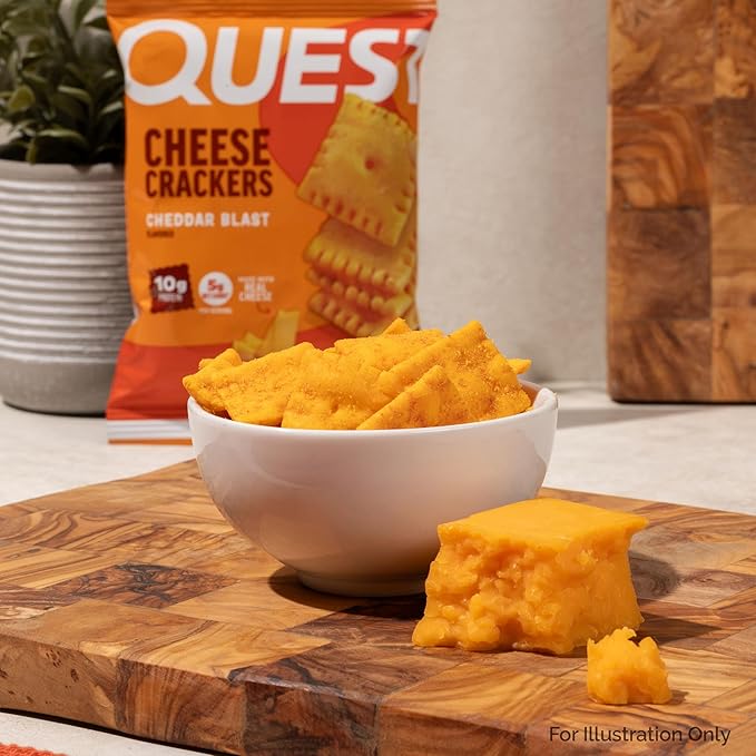 Quest Nutrition Cheese Crackers, Cheddar Blast, 10g Protein, 5g Net Carbs, 1g Sugar, Made with Real Cheese, High Protein Snack, 4 Count