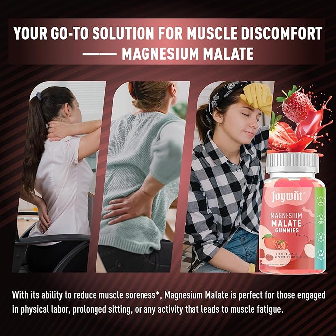 Magnesium Malate Gummies 1000mg | Magnesium Malate Supplement with L-Theanine, CoQ10 & Vitamin B6 | High Potency Stress Relief & Muscle Support | Non-GMO, Vegan, Gluten-Free | 120 Gummies