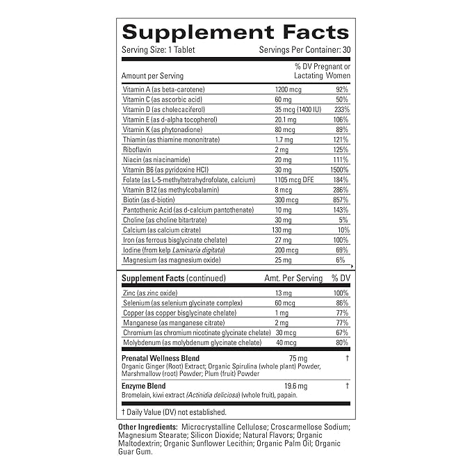 The Honest Company Love Bump Prenatal Once Daily Supplement, NSF Certified Non GMO Multivitamin, 30 Count Tablets