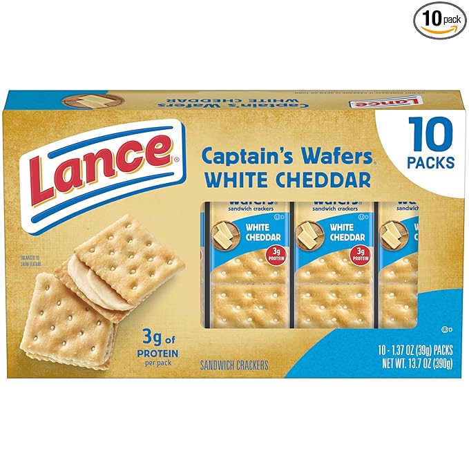 Lance Sandwich Crackers, Captain's Wafers White Cheddar, 10 Individual Packs, 6 Sandwiches Each