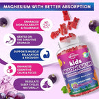 Kids Magnesium Glycinate Gummies - Magnesium Supplement Gummies with L-Theanine, Chamomile, Licorice, Vitamin B6, D for Kids & Adults Sleep, Stress, Muscle Relief & Nerve Bone - Sugar Free Grape 60ct