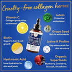 Vegan Collagen Builder Liquid - Vitamin C, Biotin, Hyaluronic Acid & Amino Acids Sugar Free Vegeterian Collagen Booster - Organic Fruit & Vegetable Blend - Hair & Nail Growth, Skin Health - 2oz, 30Day