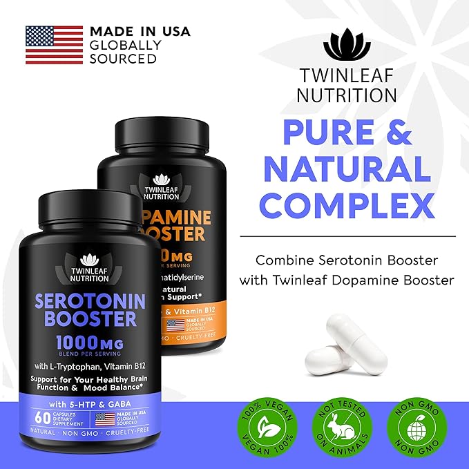 Natural Serotonin Supplement - Made in USA Manganese Serotonin & Cortisol Manager - Serotonin Booster Vitamin Supplement for Women with 5-HTP Vitamin B6 B12 GABA L Theanine L Tryptophan - 60 Capsules