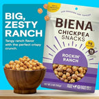 BIENA Chickpea Snacks - Crunchy Roasted Chickpeas - High Fiber Vegan Protein Snacks for Adults and Kids - 5 Ounce Individual Pack - Rockin' Ranch