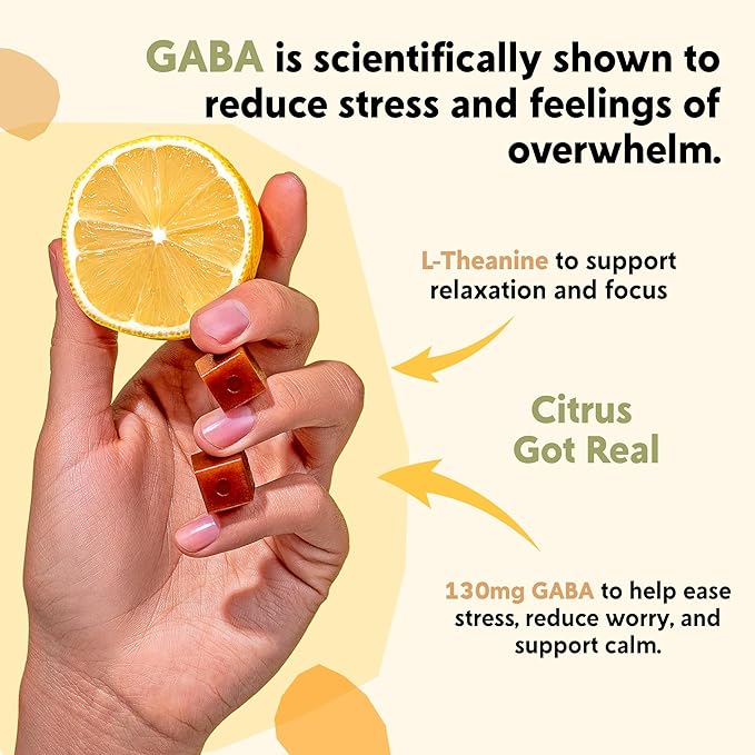 PYM Citrus Mood Chews Support for Stress, Worry & Overwhelm, 20 Count | 130mg GABA, 90mg L-Theanine | Vegan, Non-GMO, Gluten-Free, No Added Sugar | All-Natural Mood Balance Supplement Made in USA