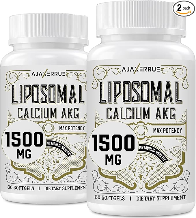 Liposomal Calcium AKG Supplement 1500 MG (Alpha-Ketoglutaric Acid), More Effective Than AAKG, Ca AKG for Longevity, Age Defense, Cellular Energy, Metabolic Function, 120 Softgels