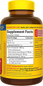 Nature Made Extra Strength Flaxseed Oil 1400 mg, Fish Free Omega 3 Supplement, Dietary Supplement for Heart Health Support, 100 Softgels, 100 Day Supply