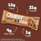 Quest Nutrition Chocolate Chip Cookie Dough Protein Bars, 21g Protein, 4, Net Carbs, 1g Sugar, High Fiber, Gluten Free, Keto Friendly, 4 Count