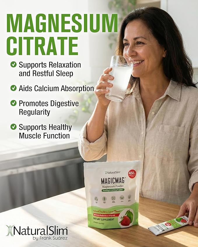 NaturalSlim Magicmag Pure Magnesium Citrate Powder – Stress, Constipation, Muscle, and Heart Support | Magnesium Supplement Drink Mix Strawberry Lime 0.16 Ounce