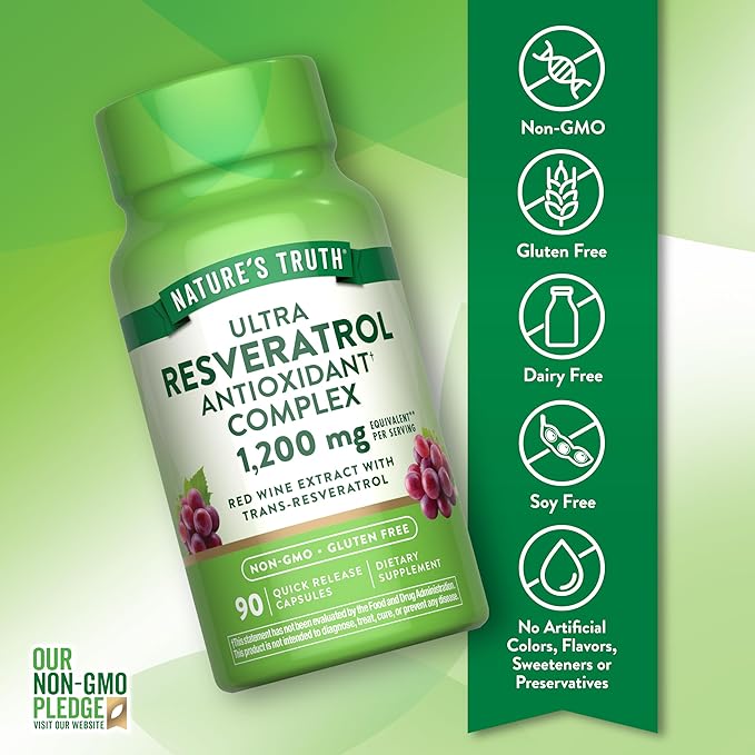 Nature's Truth Resveratrol Complex | 90 Capsules | Non-GMO and Gluten Free Supplement
