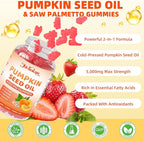 Pumpkin Seed Oil Supplement Gummies with Saw Palmetto for Hair Growth & Skin Health Support, High Pure Extract for Women & Men Extra Strength Pumpkin Seed, Strawberry Flavor, 60 Count